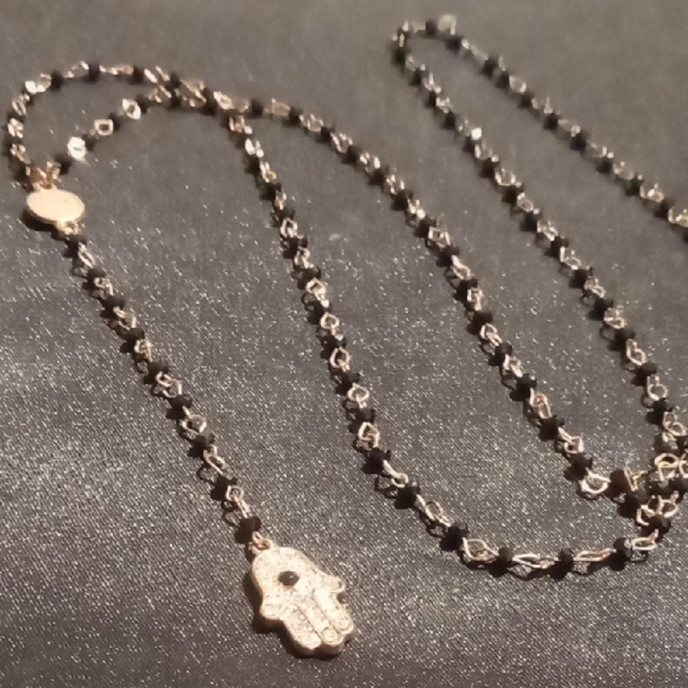 Elegant Black and Gold Hamsa Necklace